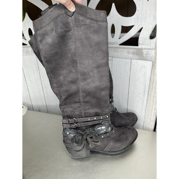 Not Rated Women's Moonshine Boot GRAY Knee High Boots Size 8 Faux Suede Cowboy - Picture 3 of 7